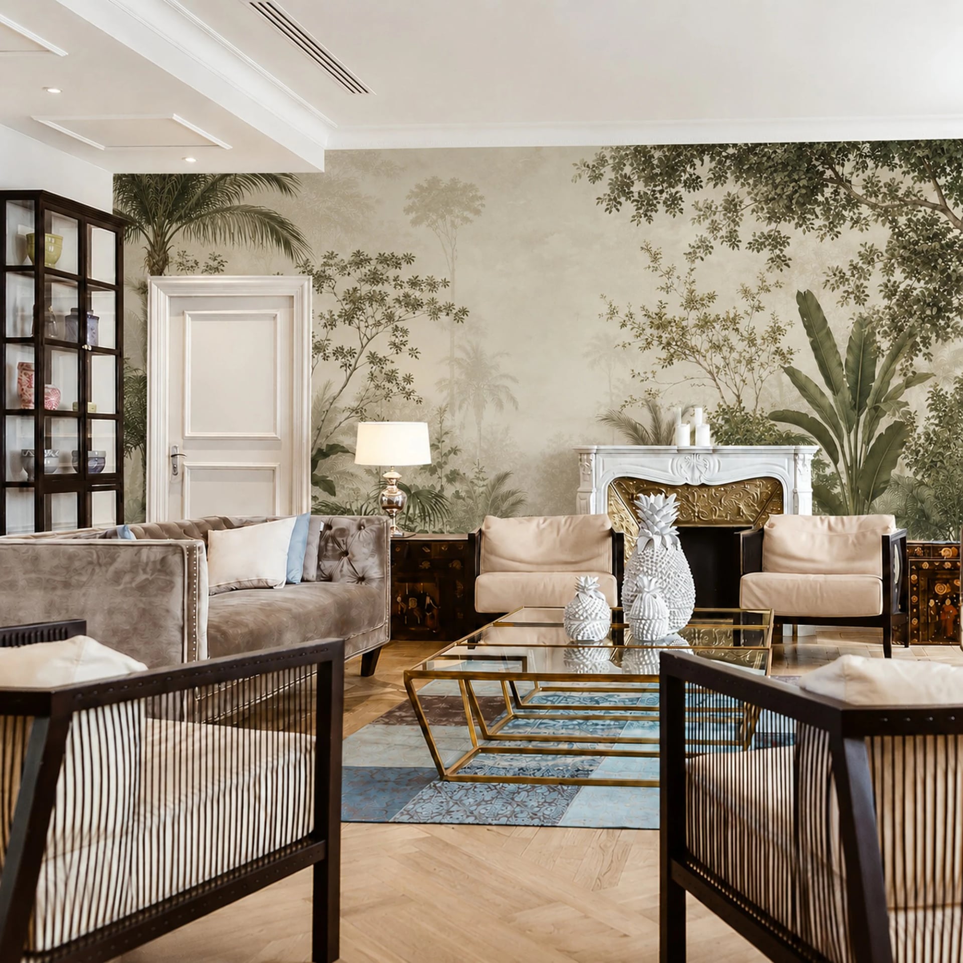 Vintage Palm Canopy wall mural shown in a styled interior, view 2