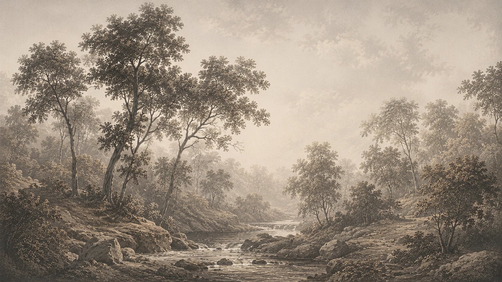 Sepia-Flusswald