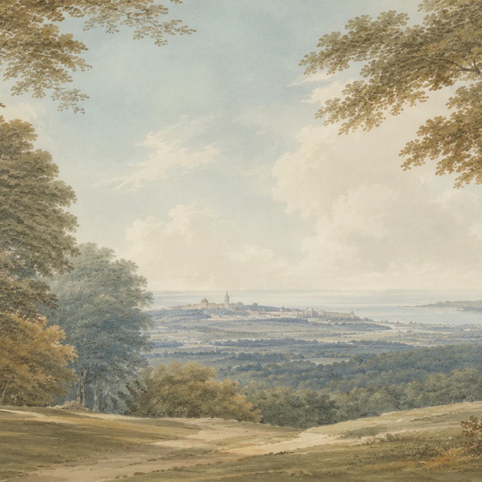 Gros plan sur le motif Vue sur la vallée pastorale à l'échelle d'impression