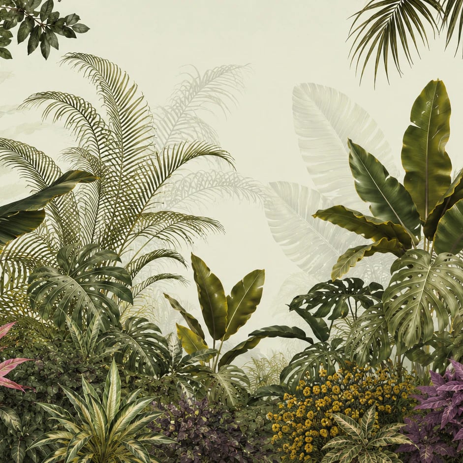 Close-up of the Conservatory Palm Garden artwork at printed scale