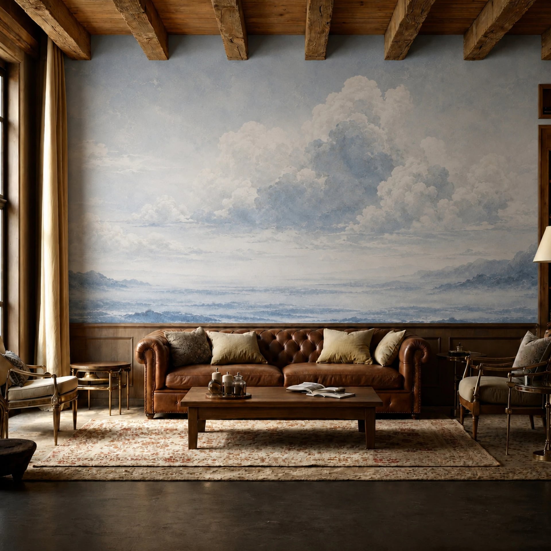 Misty Cloud Vista wall mural shown in a styled interior, view 2