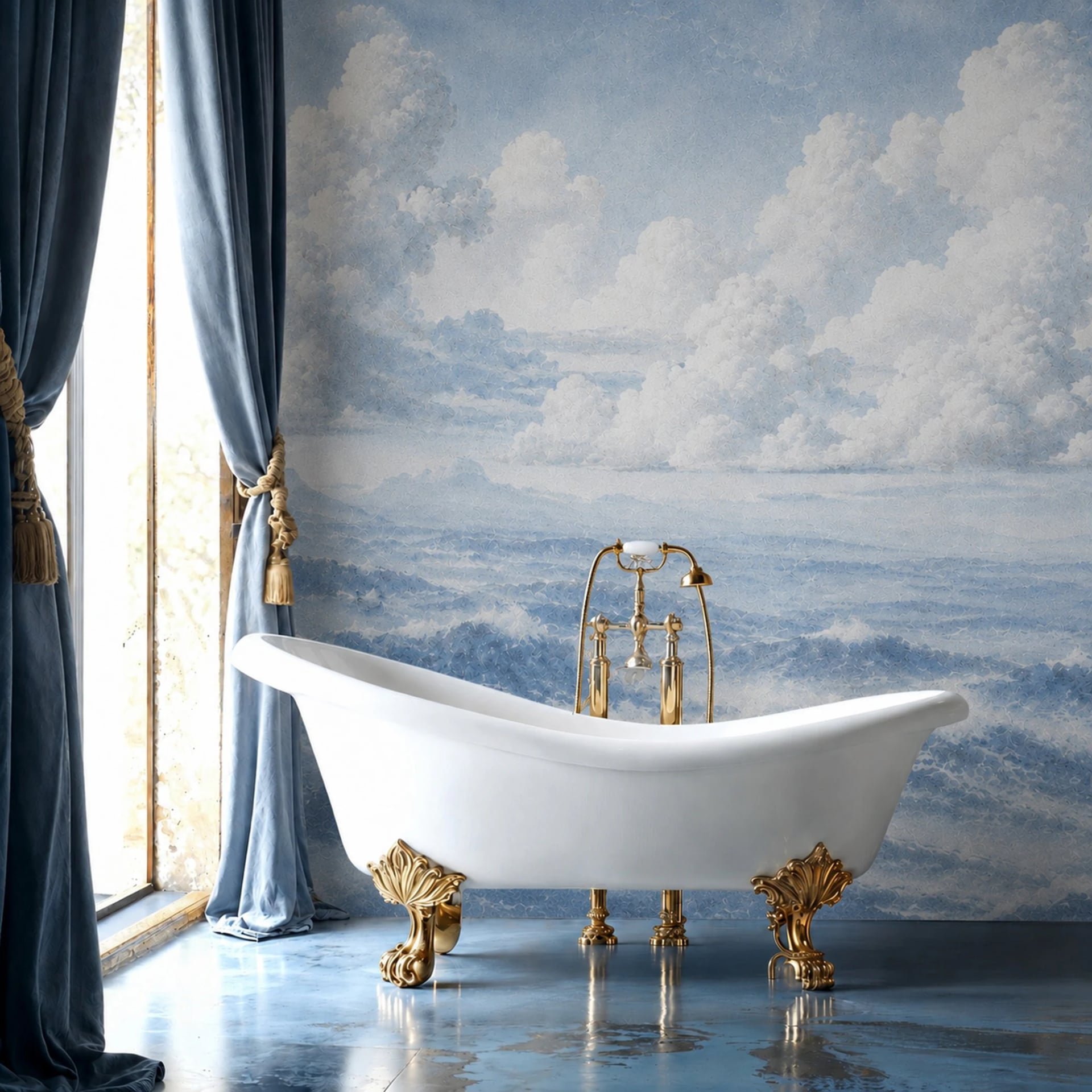 Fotomural Fresco de océano y nubes en un interior decorado, vista 2