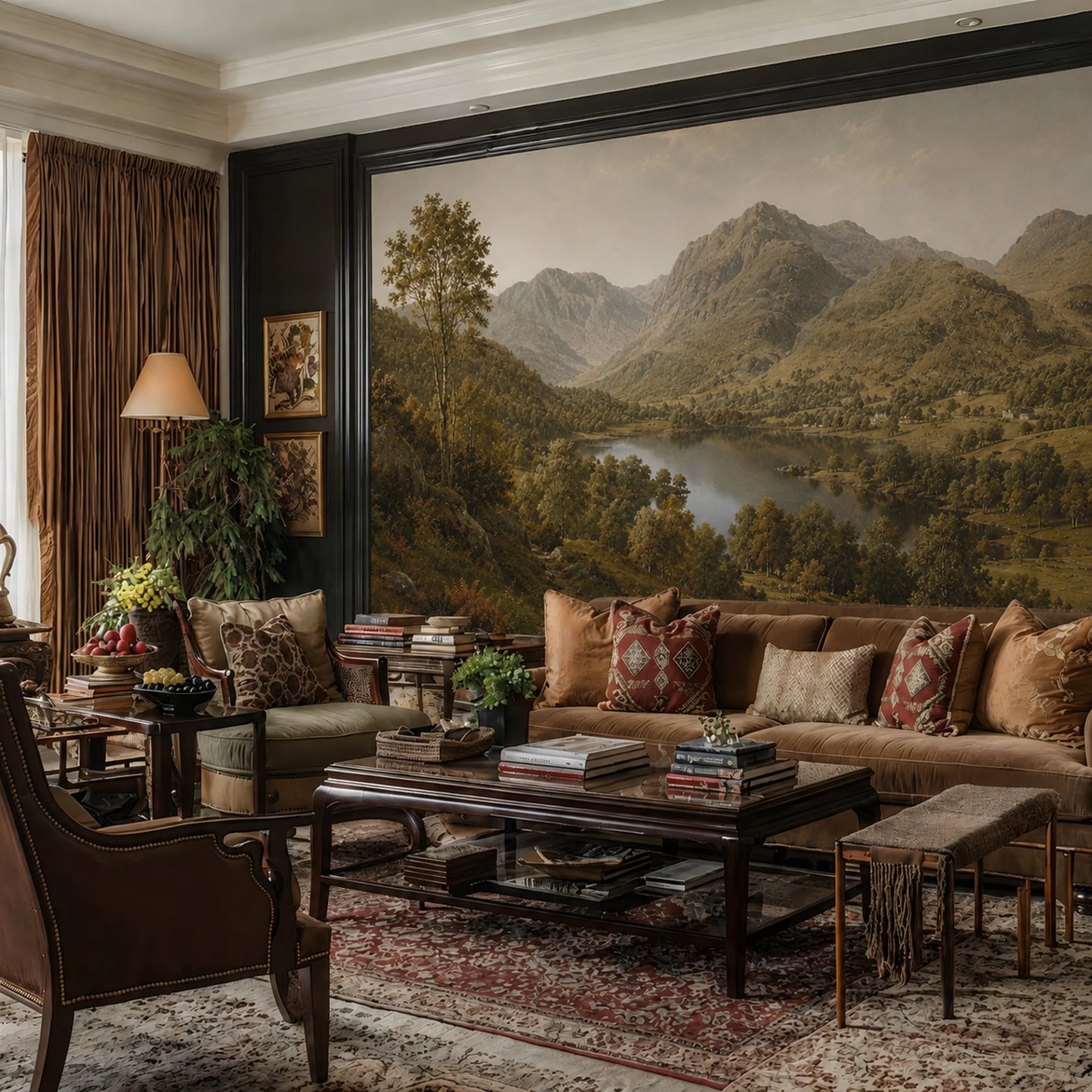 Highland Lake Valley wall mural shown in a styled interior, view 2