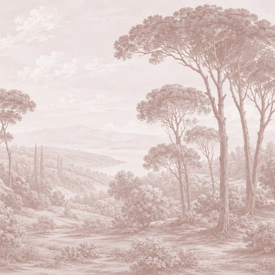 Primer plano del diseño Vista toscana en rosa empolvado a escala de impresión