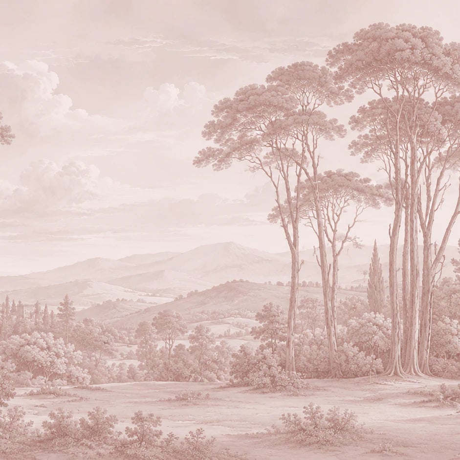 Close-up of the Blush Tuscan Pines artwork at printed scale