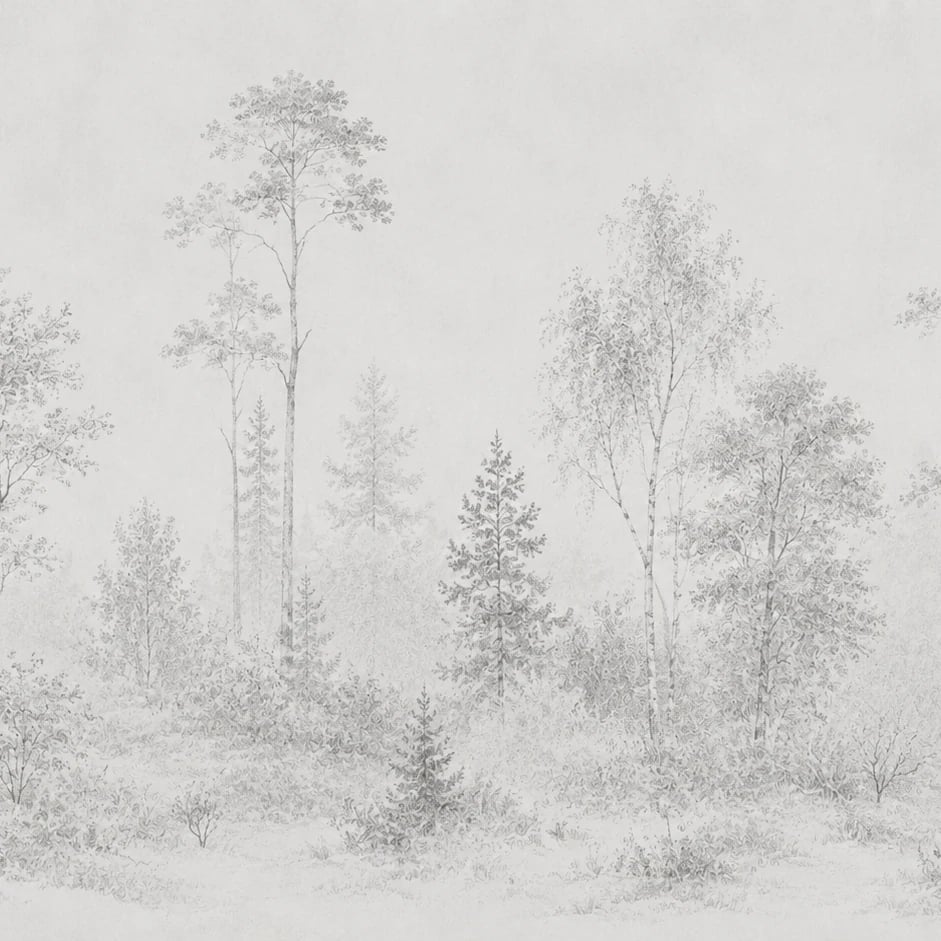 Close-up of the Pale Woodland Etching artwork at printed scale