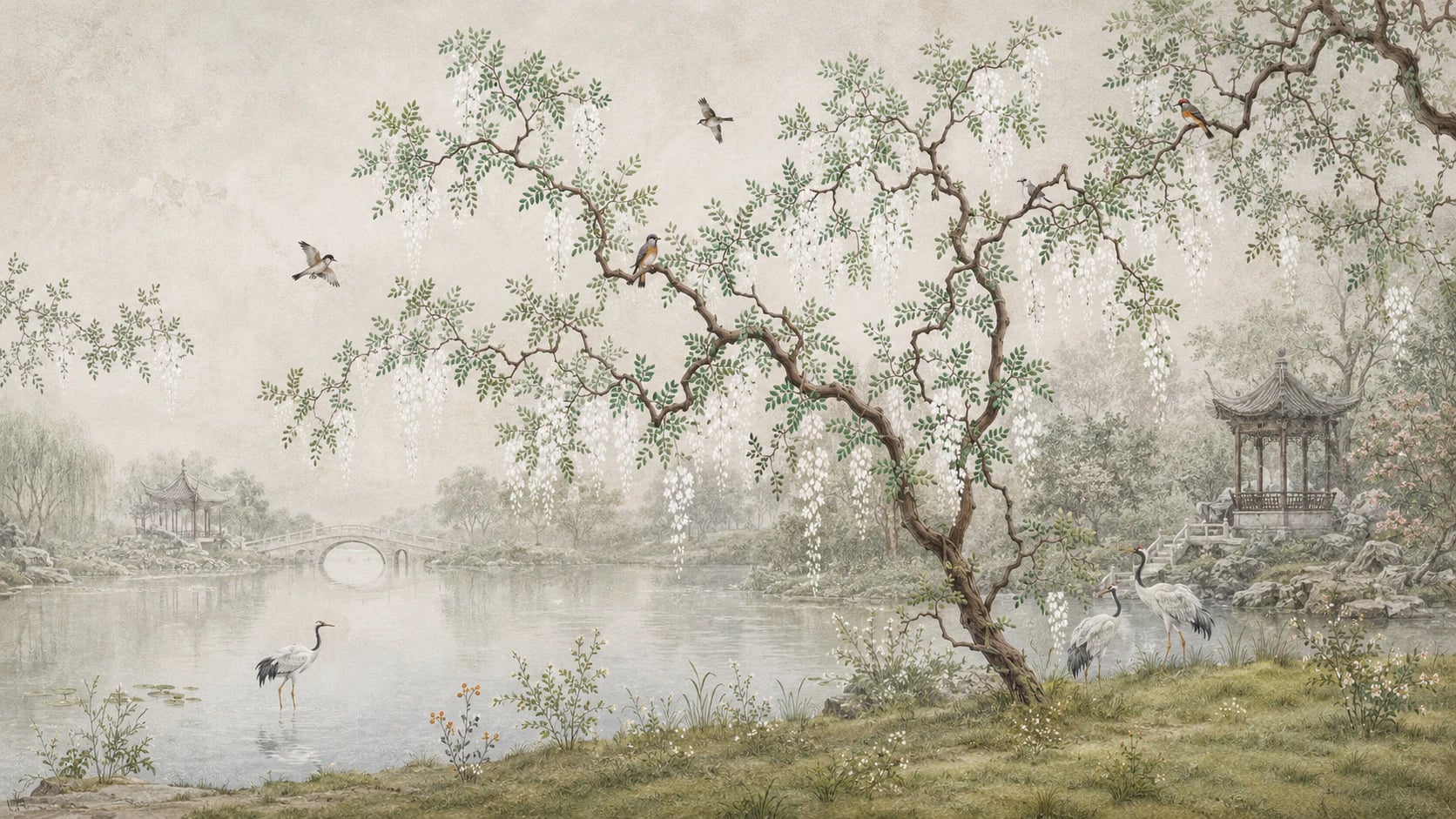 Wisteria Garden Cranes