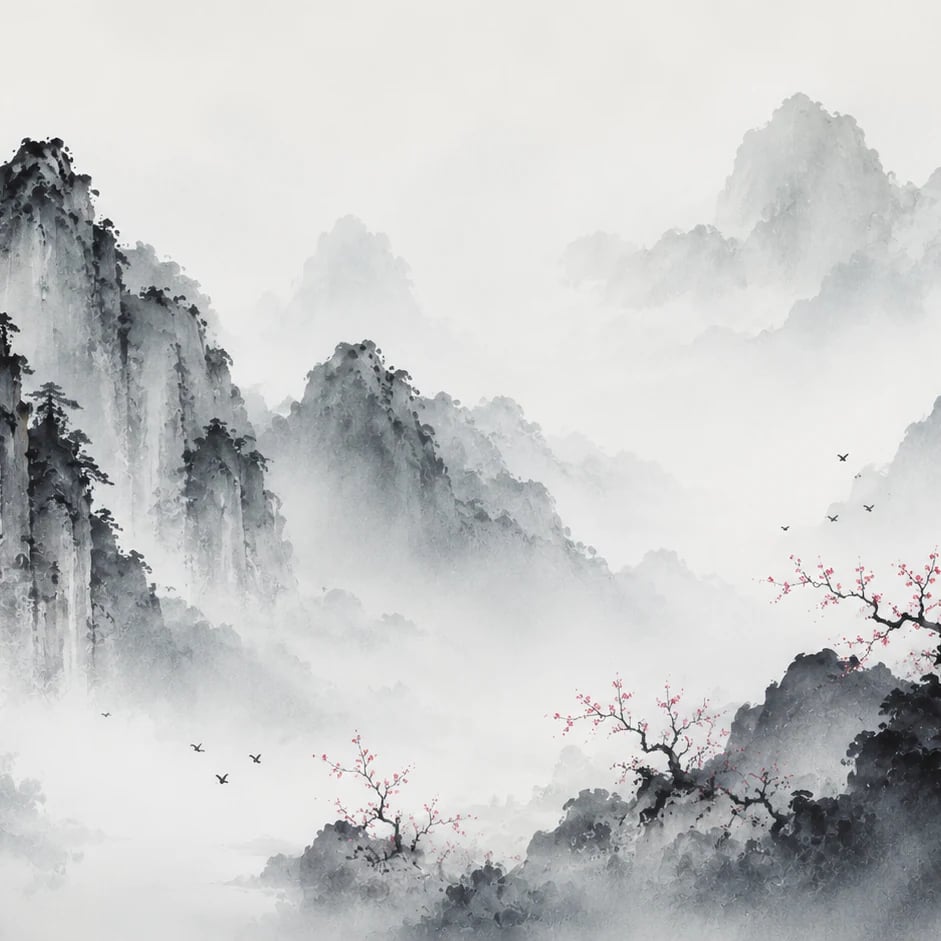 Close-up of the Misty Karst Blossoms artwork at printed scale