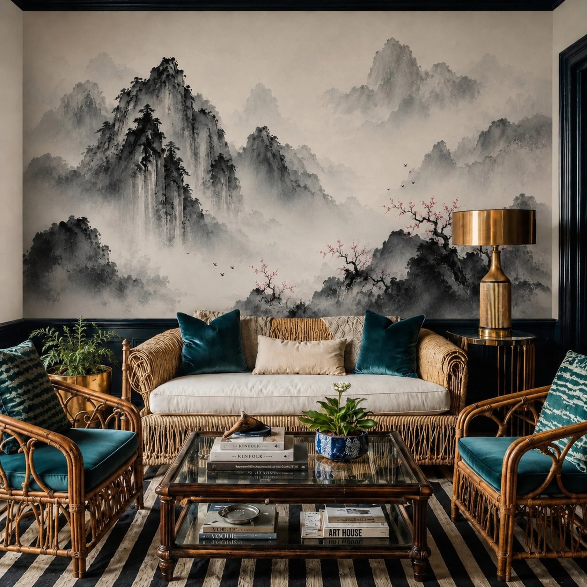 Misty Karst Blossoms wall mural shown in a styled interior, view 2