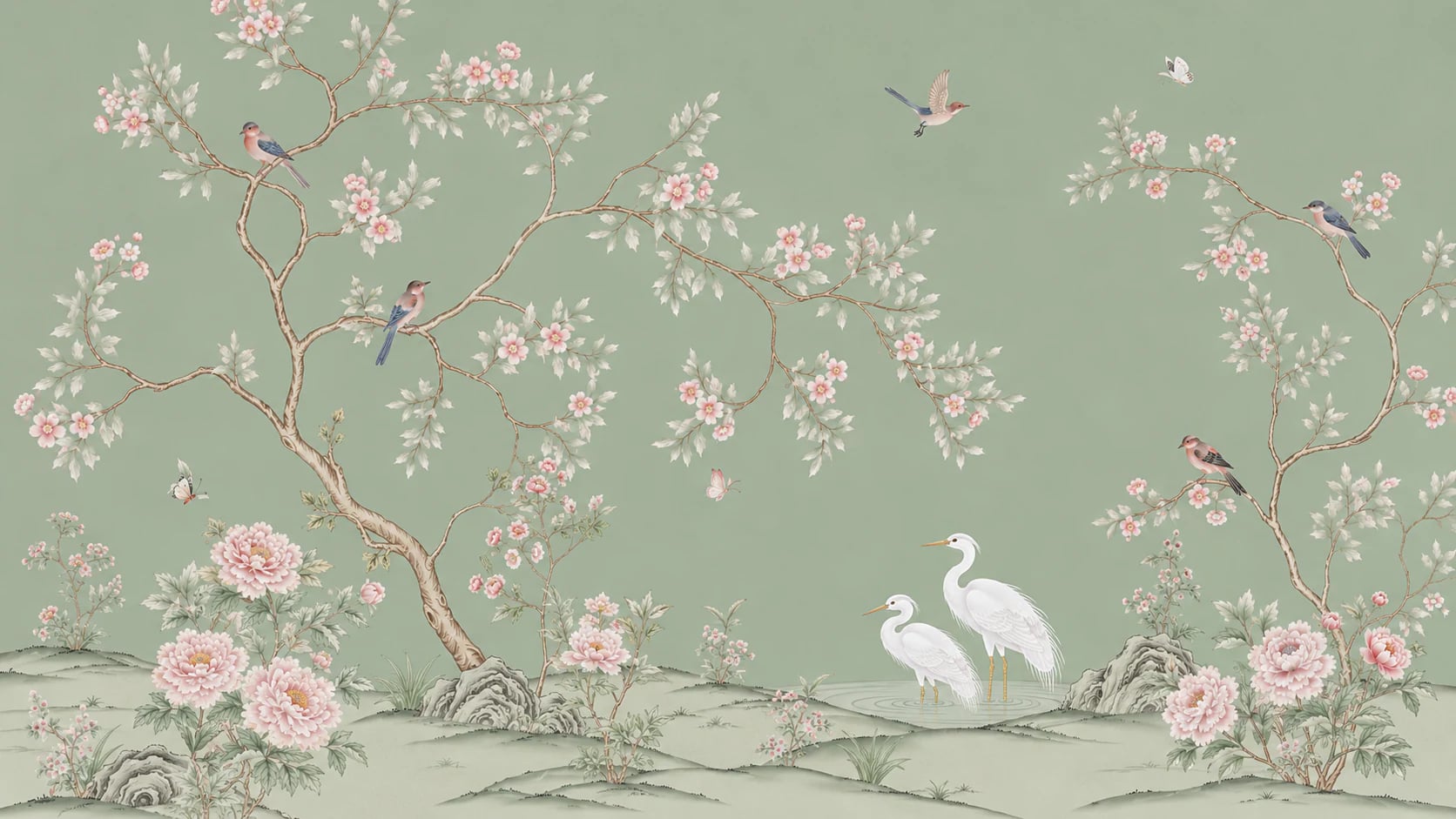Chinoiserie à l'aigrette sauge