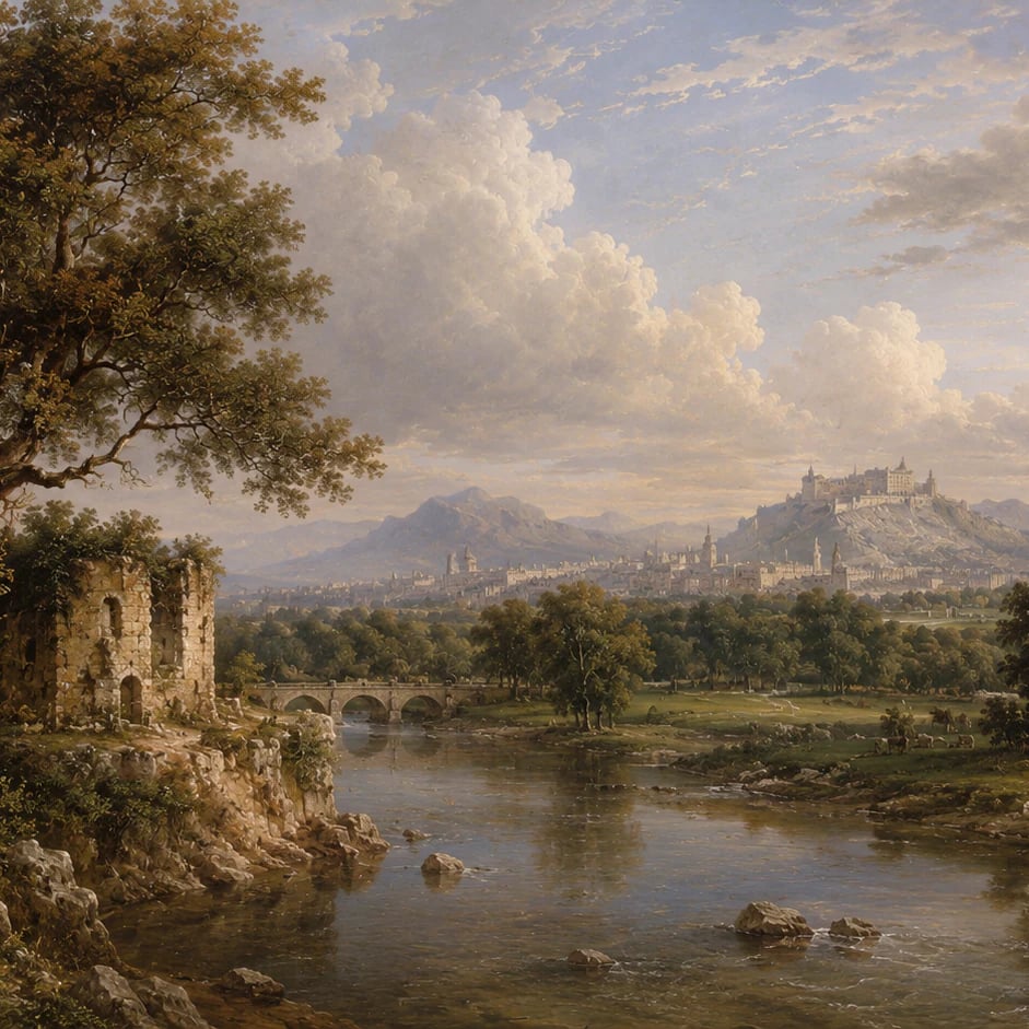 Nahaufnahme des Kunstwerks Flussblick mit Zitadelle im Druckmaßstab