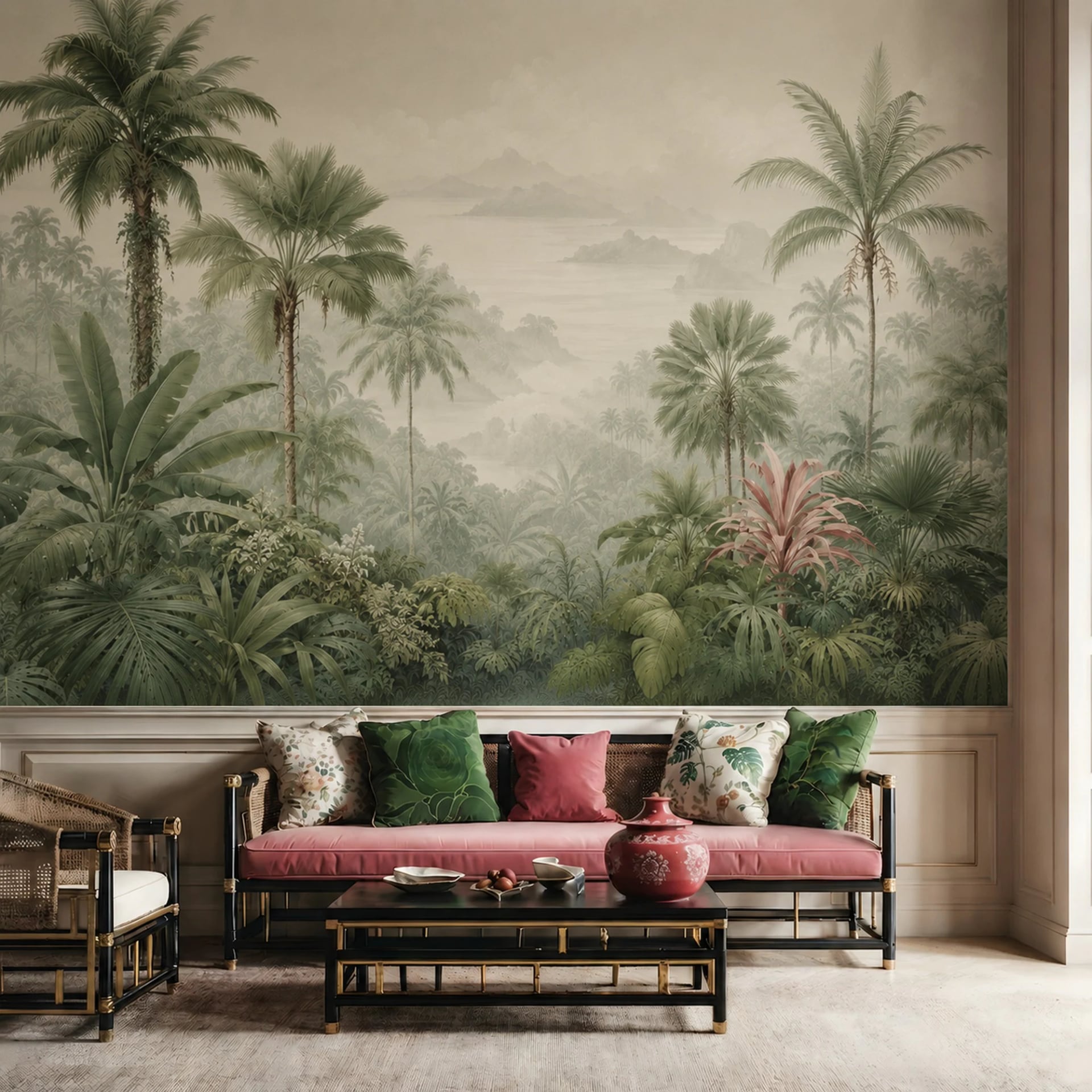 Misty Palm Coast wall mural shown in a styled interior, view 2