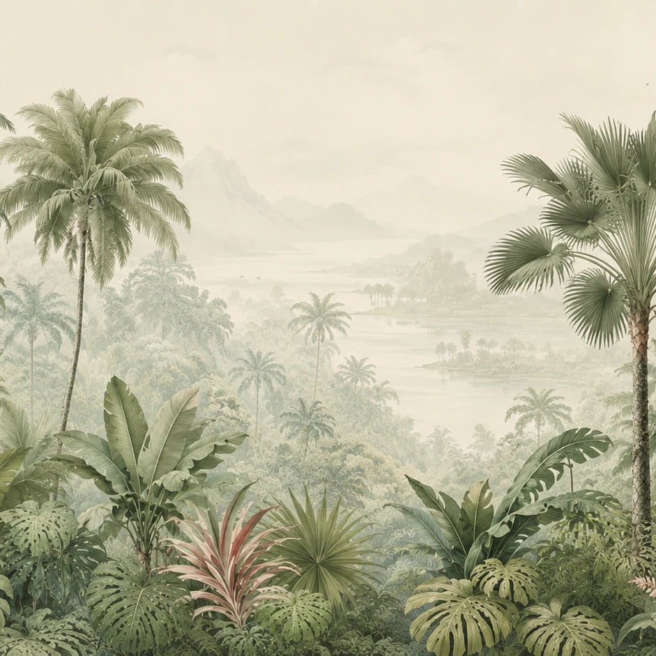 Close-up of the Misty Palm Panorama artwork at printed scale