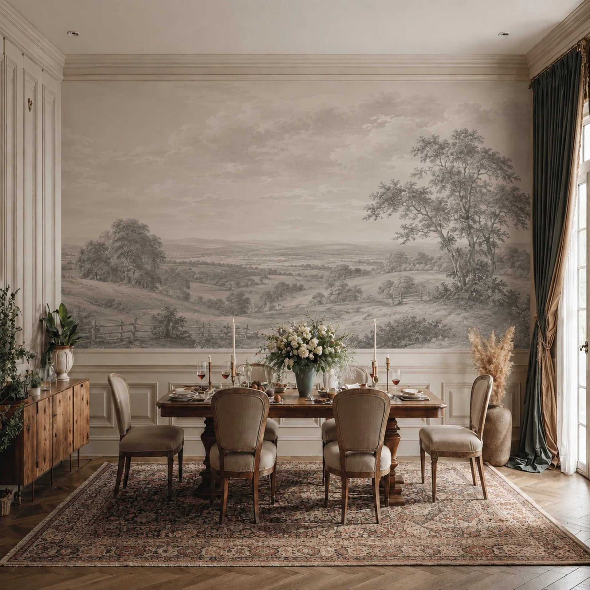 Rolling Hills Pasture wall mural shown in a styled interior, view 2