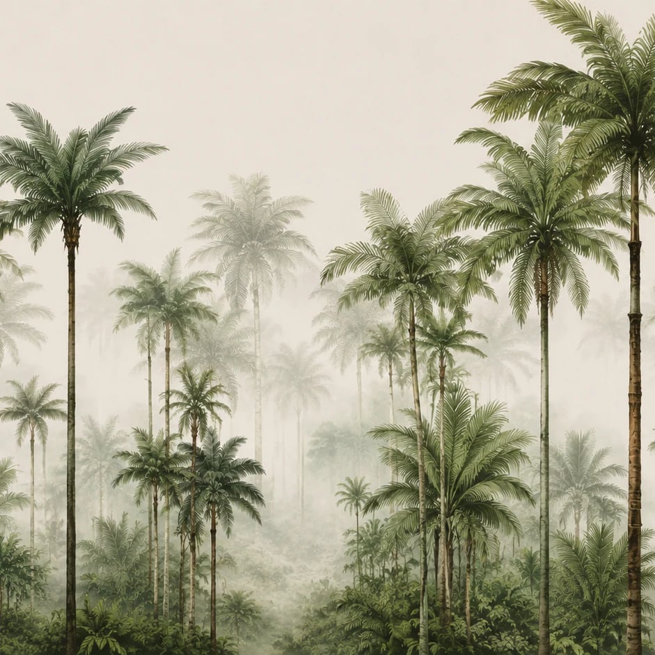 Gros plan sur le motif Palmeraie brumeuse à l'échelle d'impression