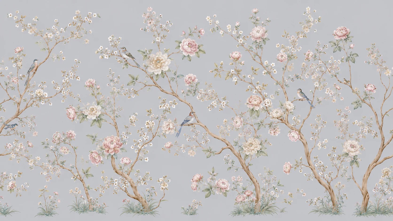 Chinoiserie con peonía y pájaro cantor