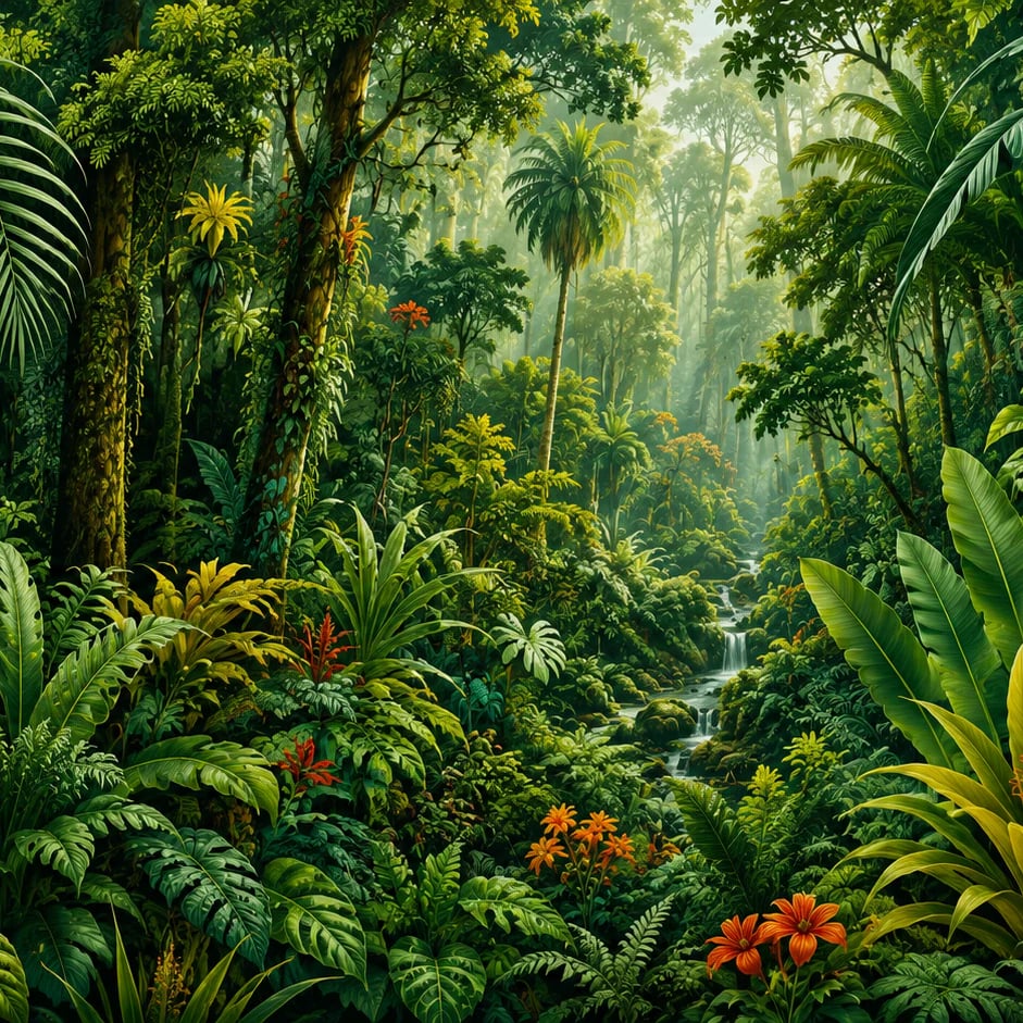 Close-up of the Verdant Rainforest Stream artwork at printed scale