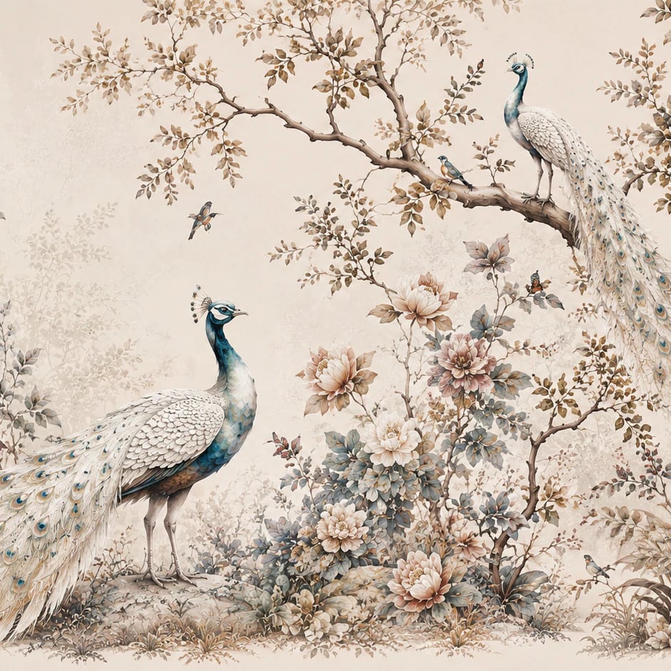Close-up of the Peacock Botanical Garden artwork at printed scale