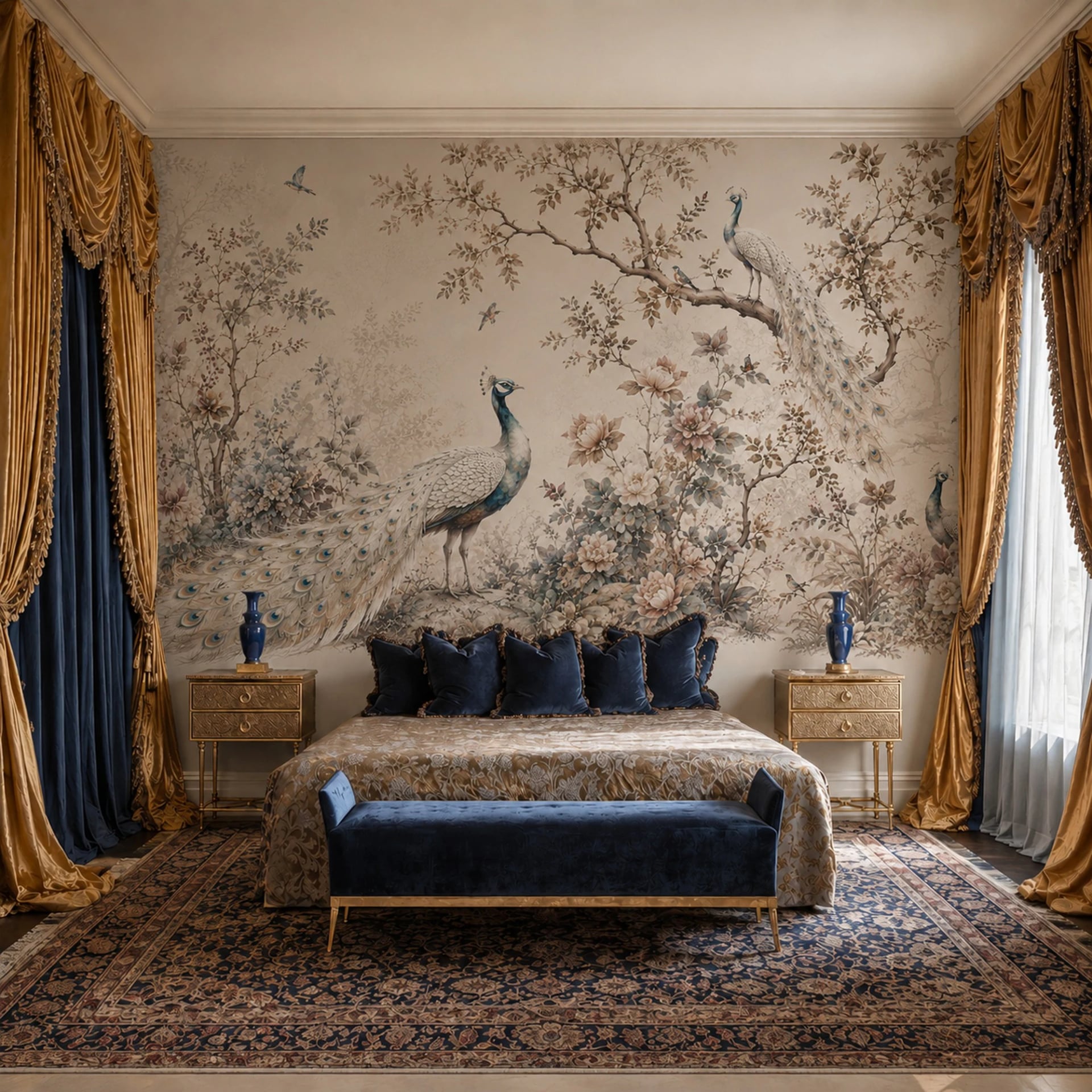 Peacock Botanical Garden wall mural shown in a styled interior, view 2