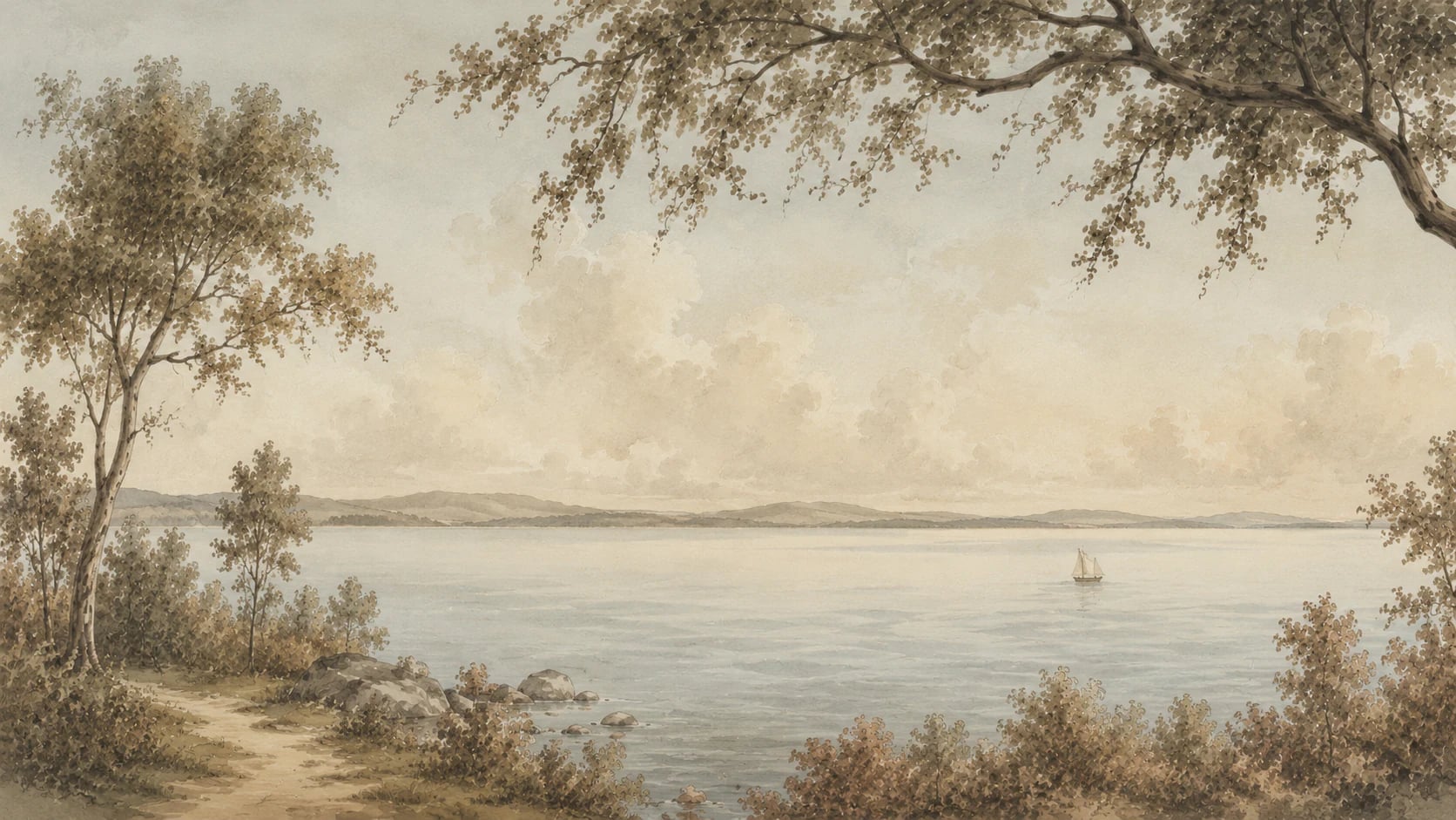 Voilier sur le lac en sépia