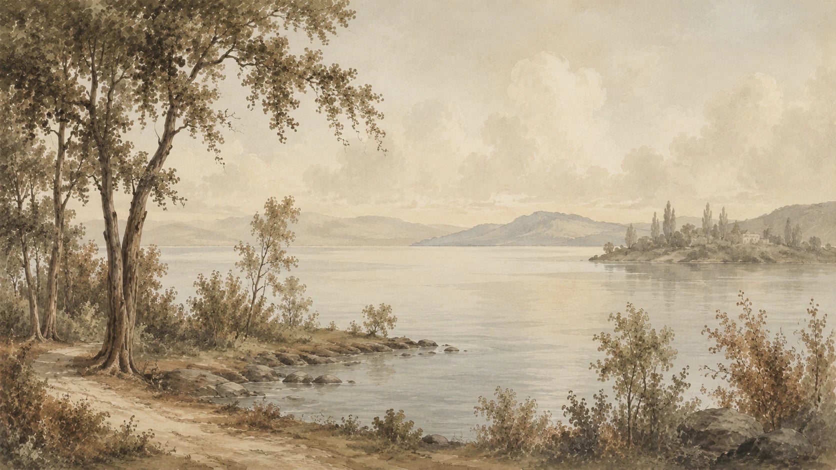 Rives du lac en sépia