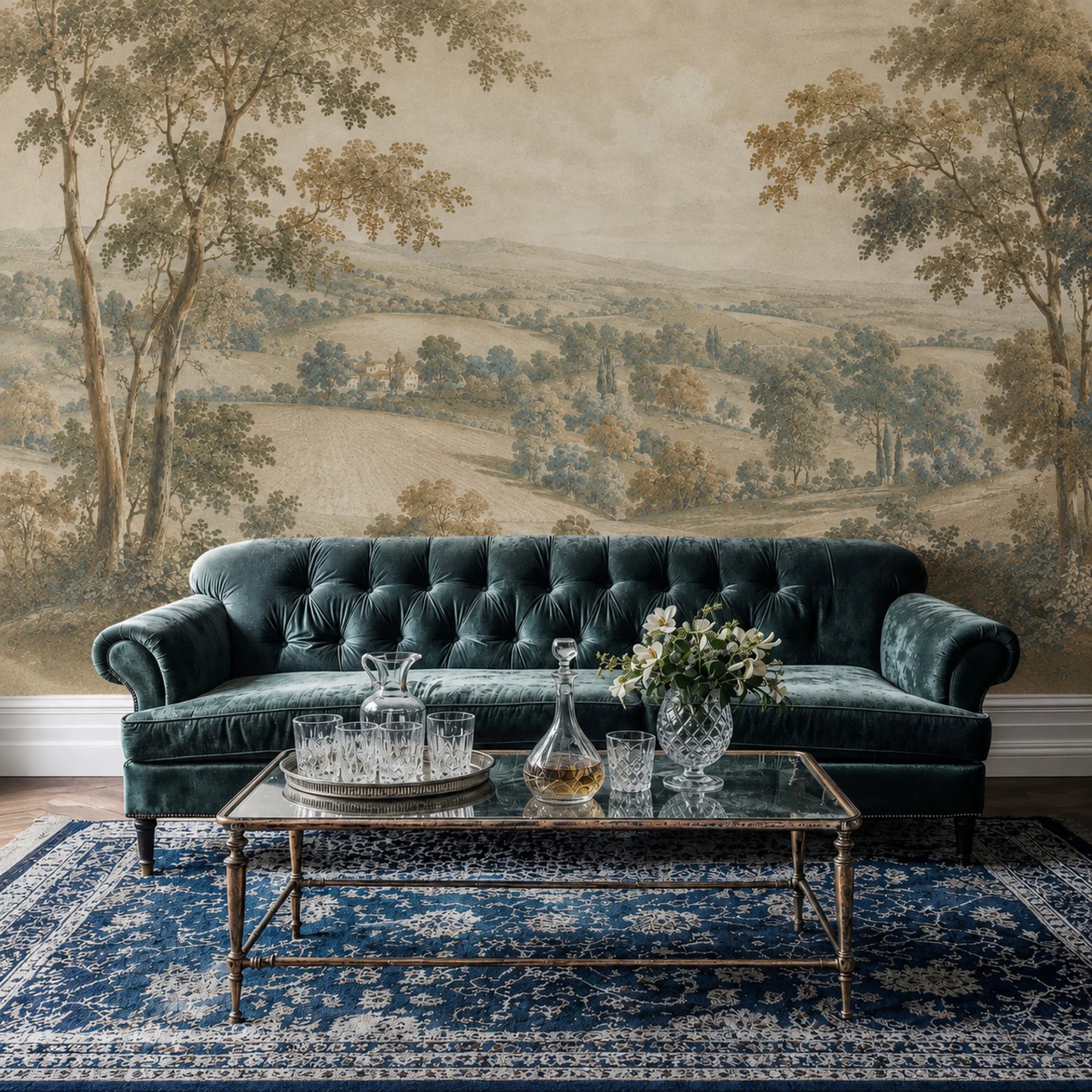 Rolling Hills Countryside wall mural shown in a styled interior, view 2