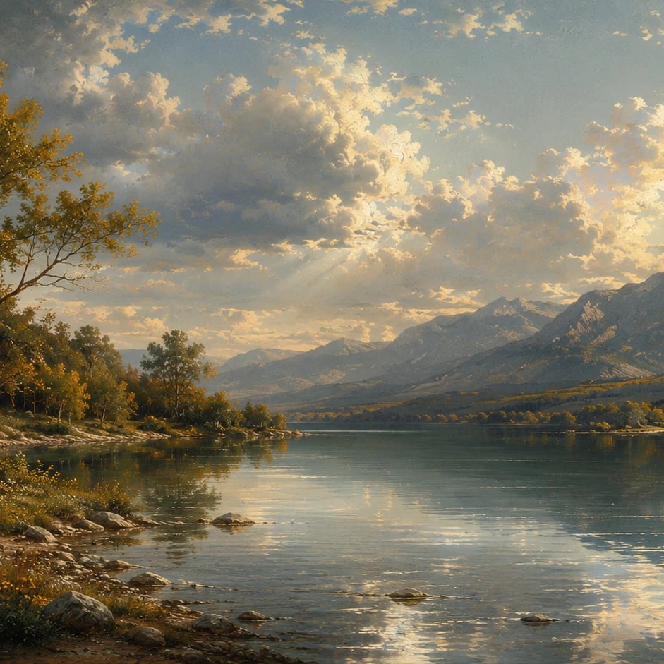 Nahaufnahme des Kunstwerks Alpensee-Panorama im Druckmaßstab