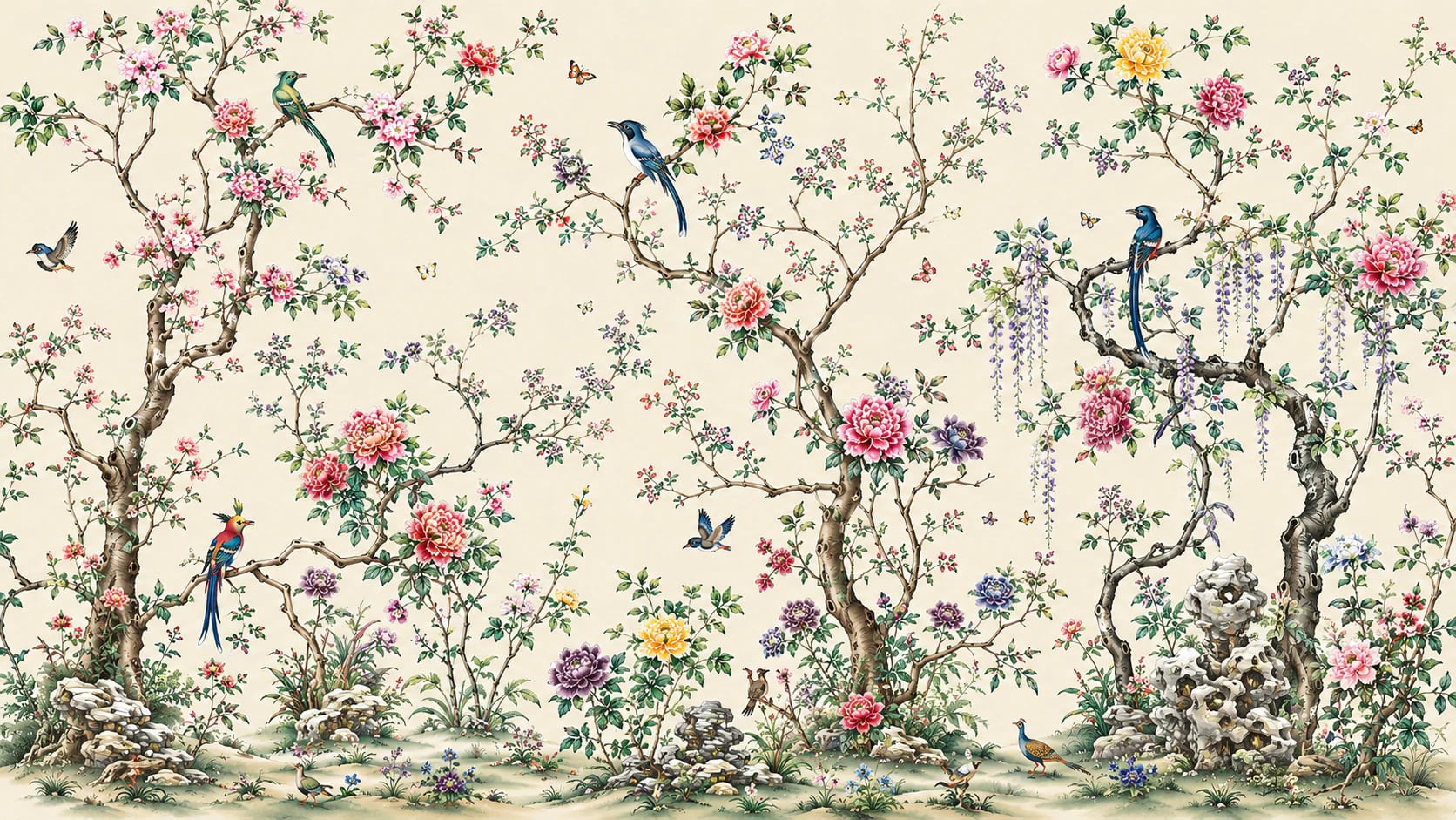 Chinoiserie de jardín de peonías