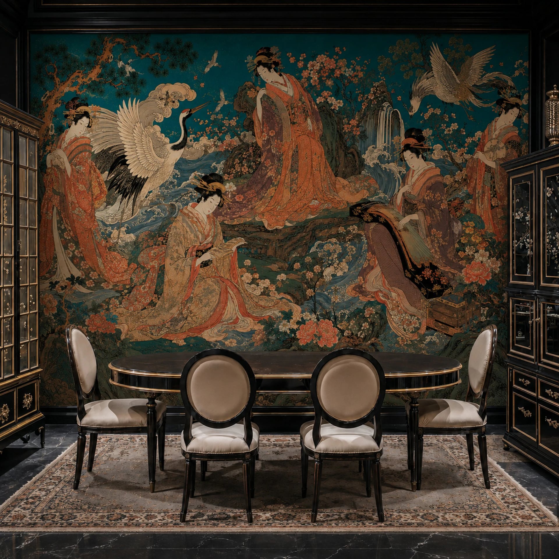 Imperial Geisha Serenade wall mural shown in a styled interior, view 1
