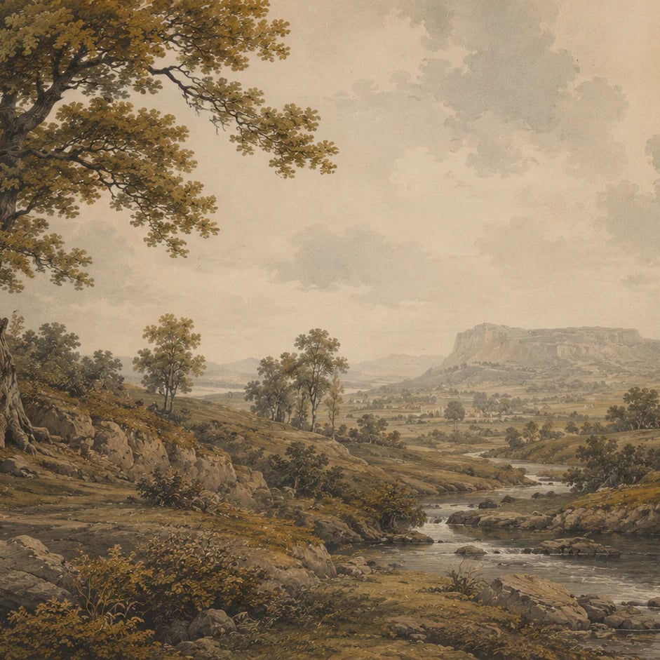 Close-up of the Pastoral Valley Stream artwork at printed scale