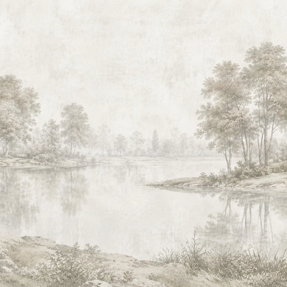 Close-up of the Tranquil Lake Vista artwork at printed scale