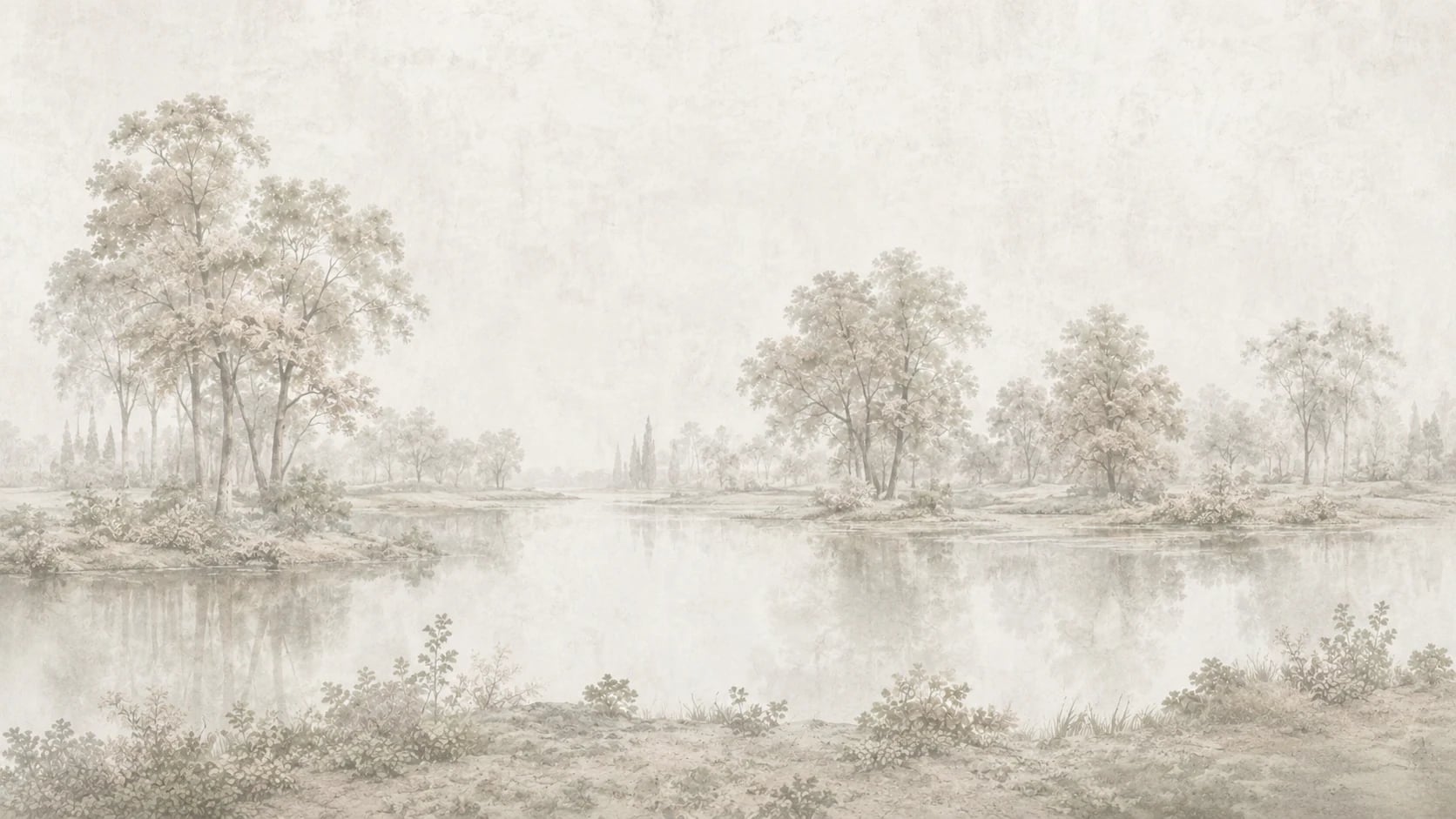 Arboleda brumosa junto al lago