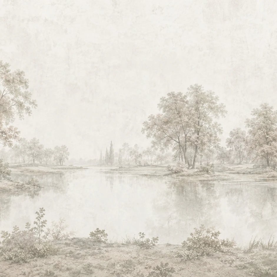 Close-up of the Misty Lake Grove artwork at printed scale