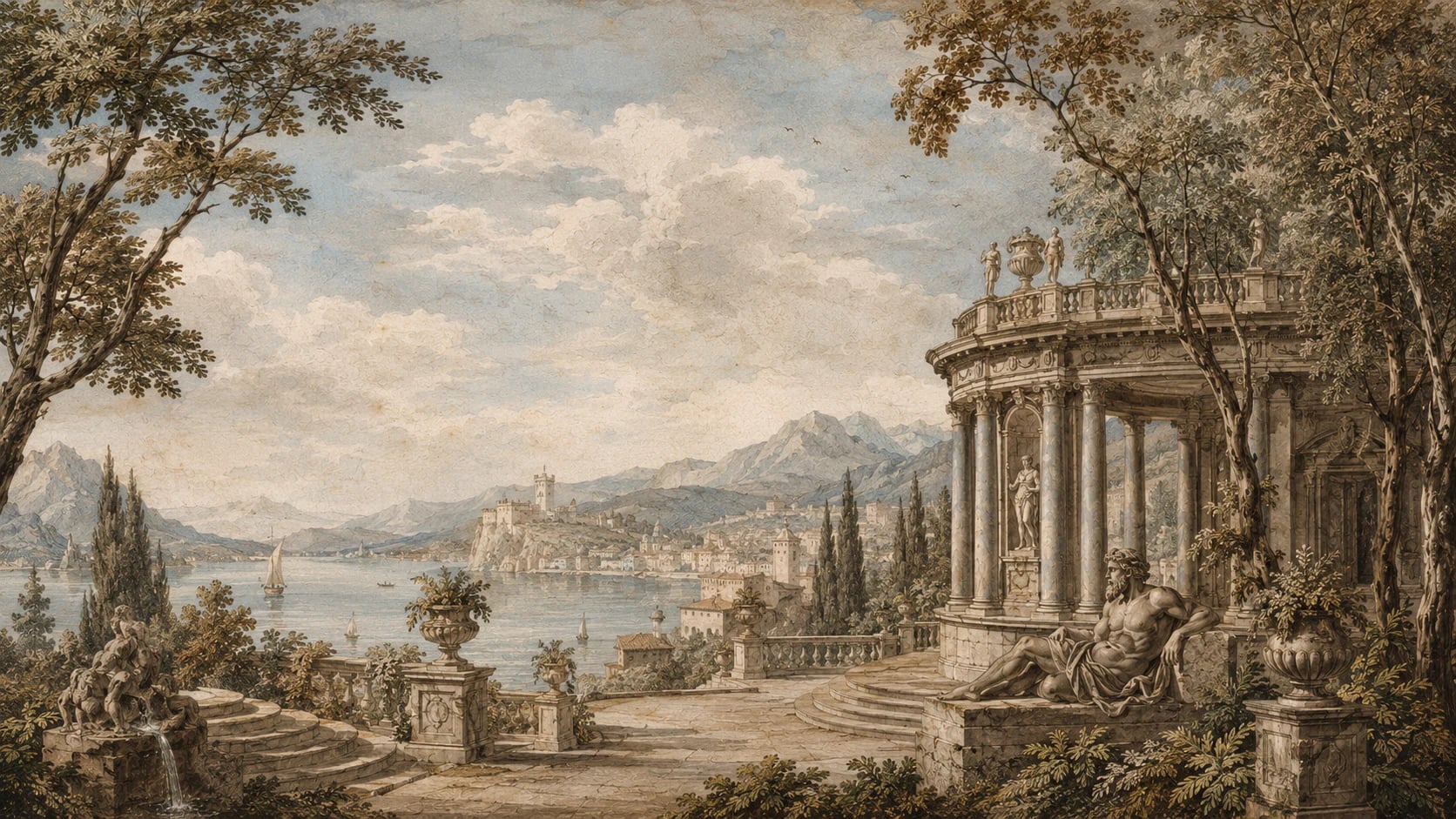 Terrasse néoclassique sur le lac
