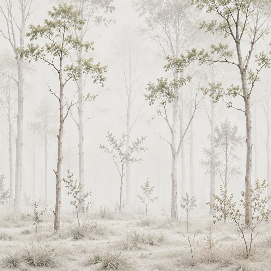 Close-up of the Misty Aspen Glade artwork at printed scale