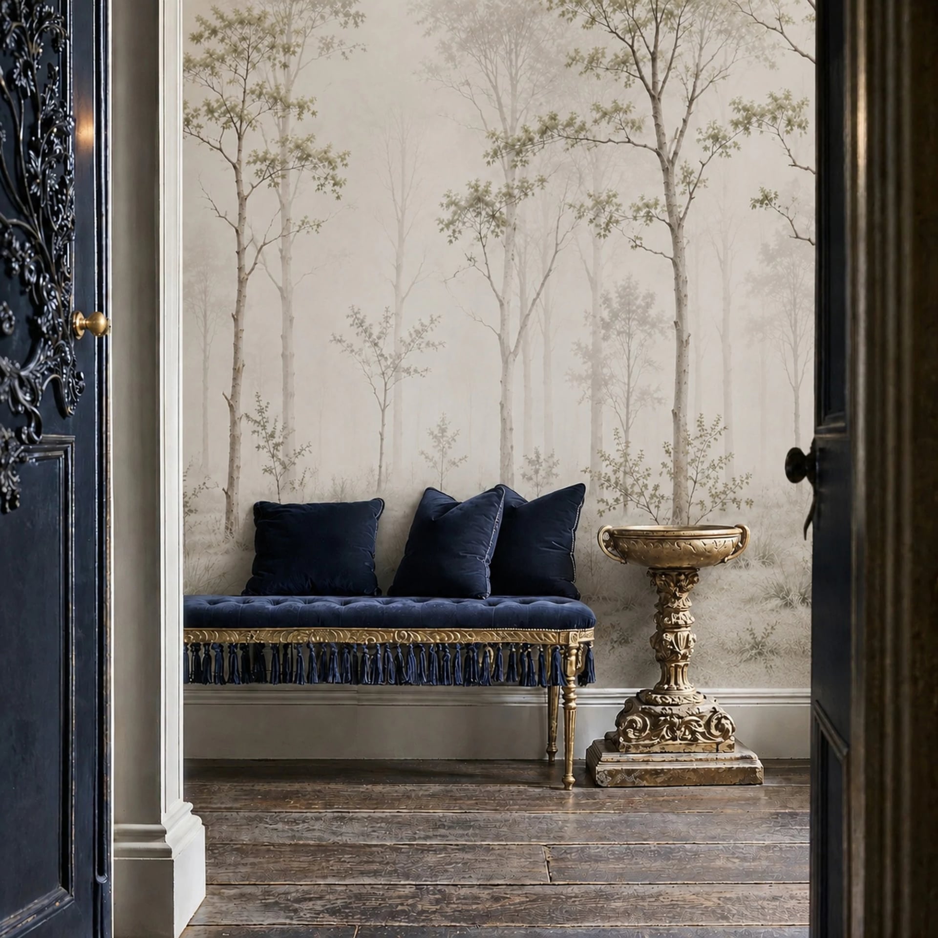 Misty Aspen Glade wall mural shown in a styled interior, view 2
