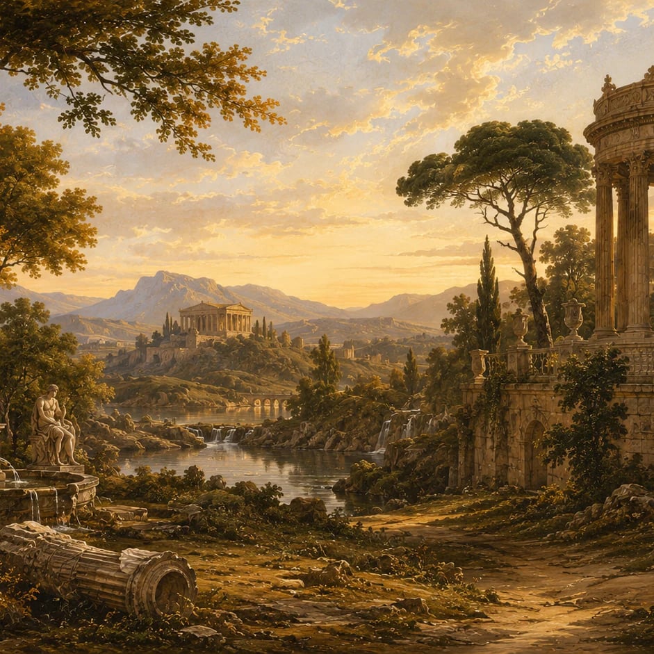 Primer plano del diseño Rotonda de templo clásico a escala de impresión