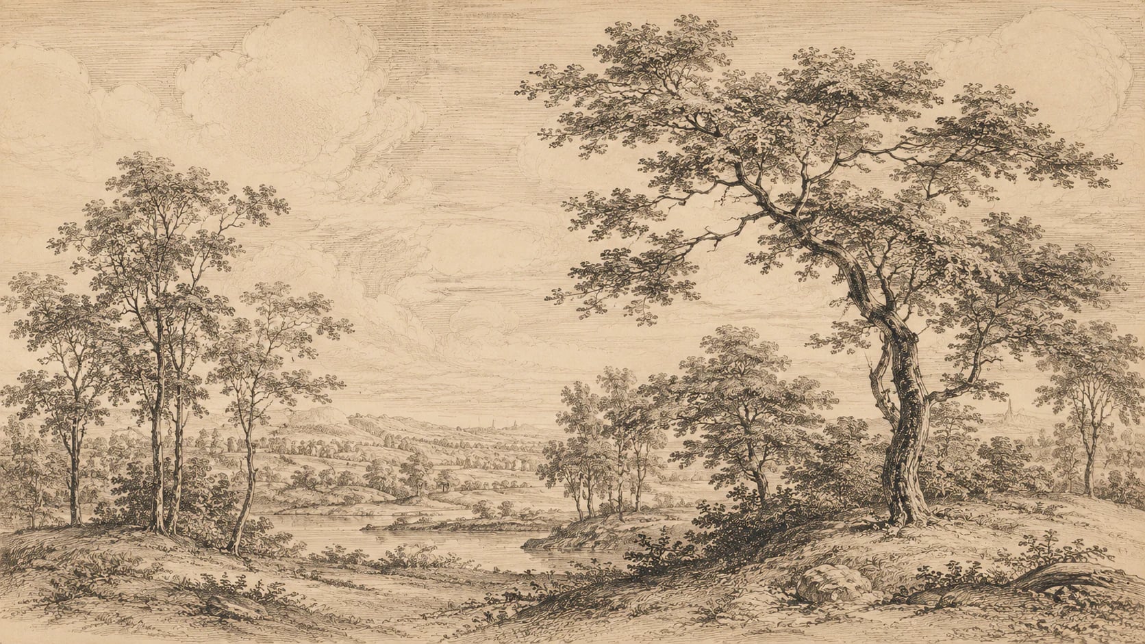 Pastoral River Etching