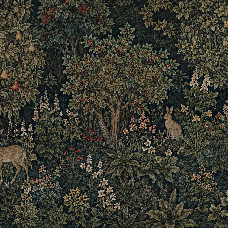 Primer plano del diseño Tapiz de verdura con bosque a escala de impresión