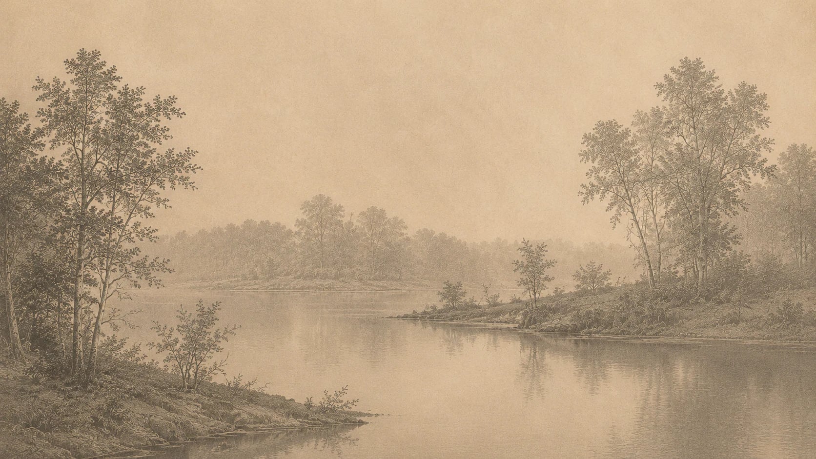 Antique Woodland Lake