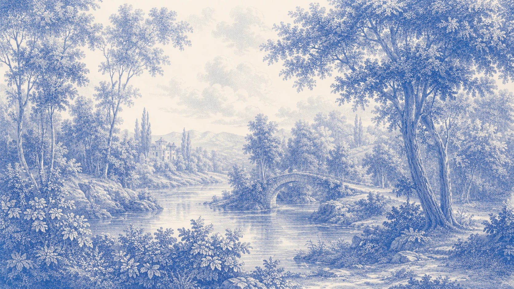 Toile de río y puente azul