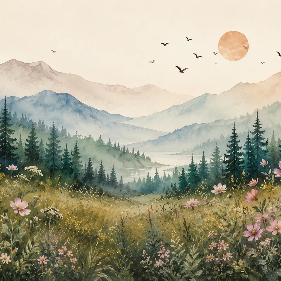 Close-up of the Alpine Meadow Bloom artwork at printed scale