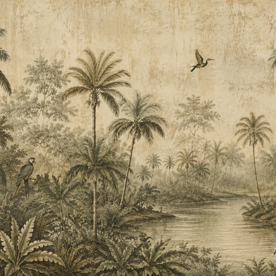 Close-up of the Vintage Palm River artwork at printed scale