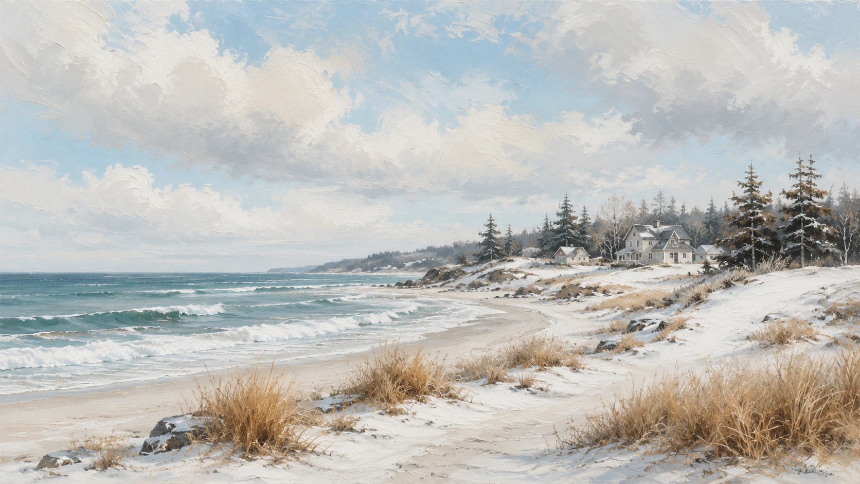 Chaumière côtière en hiver