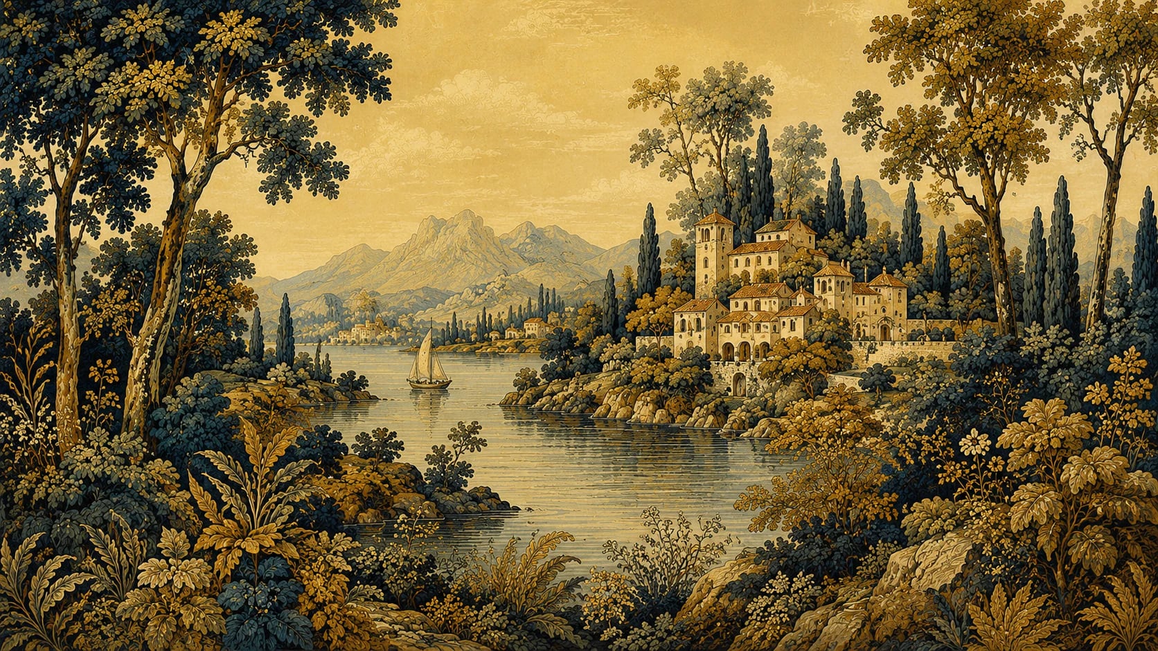 Tapisserie de la villa au bord du lac