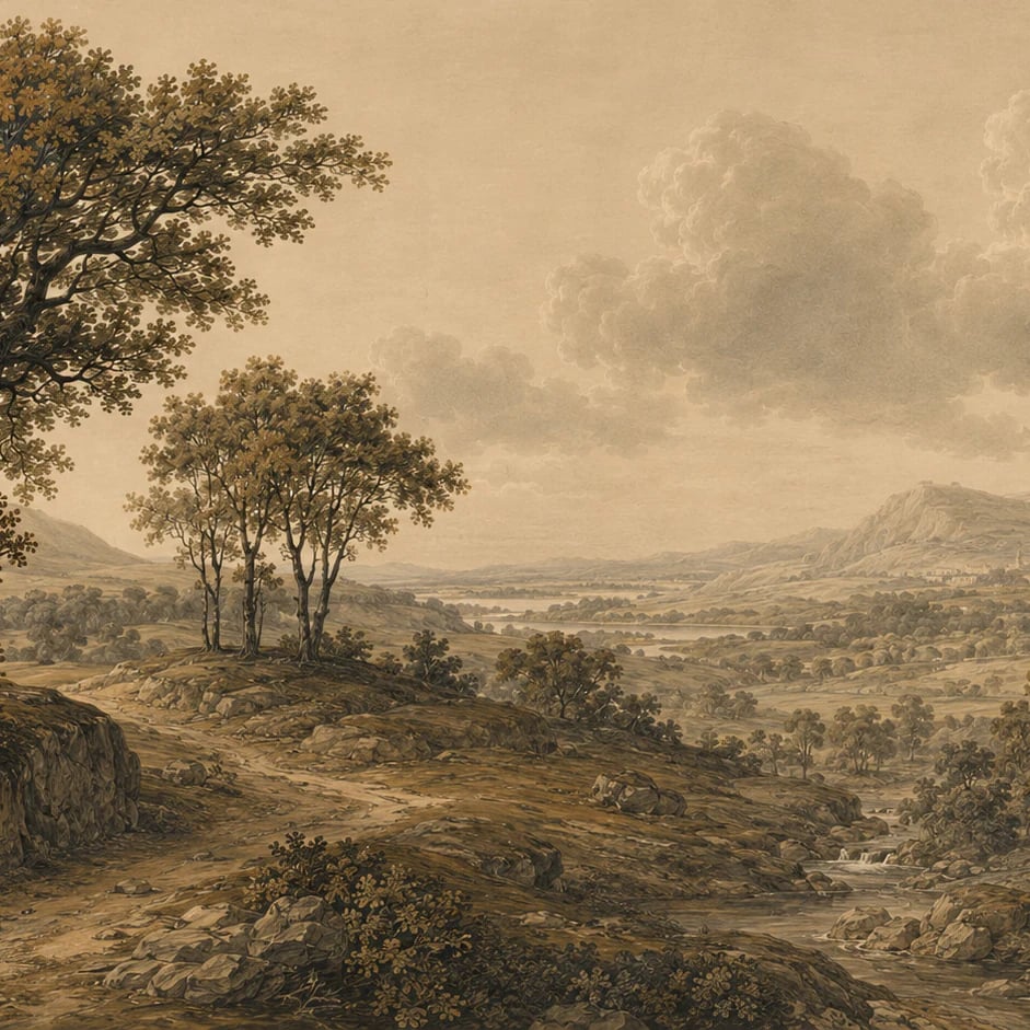 Close-up of the Sepia Valley Oak artwork at printed scale