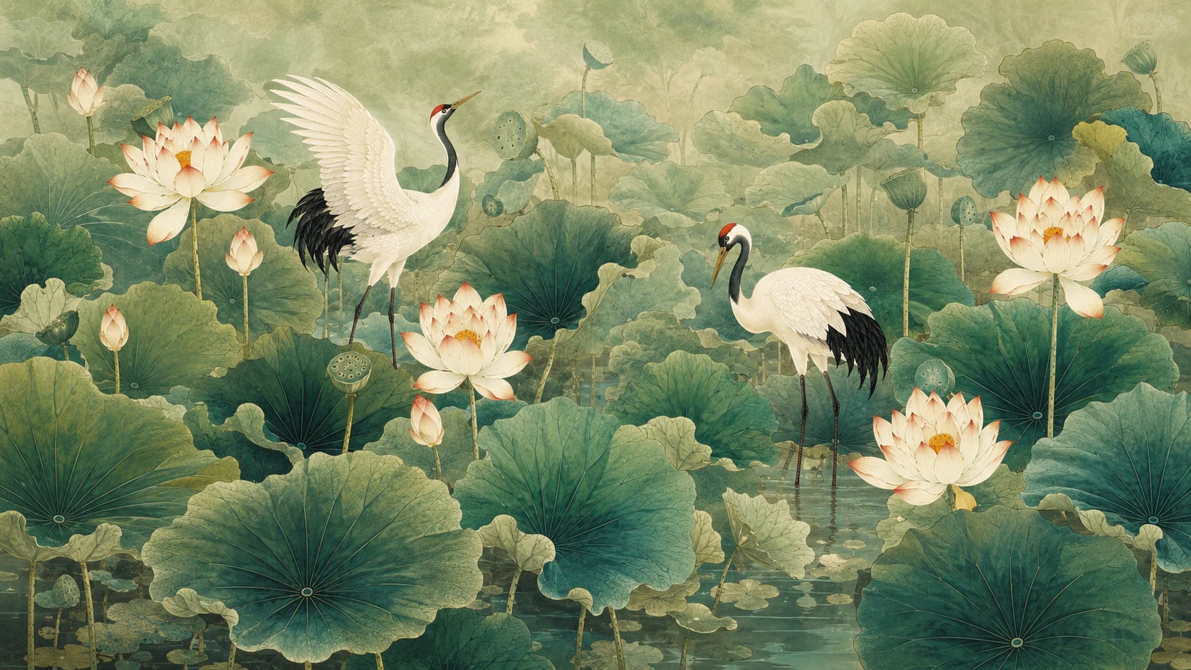 Crane and Lotus Pond