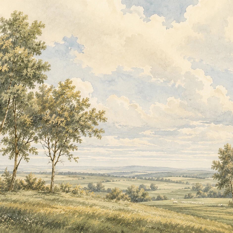 Nahaufnahme des Kunstwerks Sanfte Wiesenlandschaft im Druckmaßstab