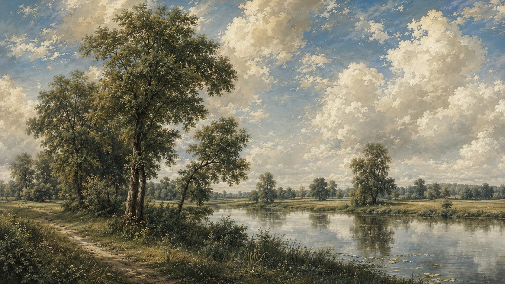 Prairie d'été au bord de l'eau
