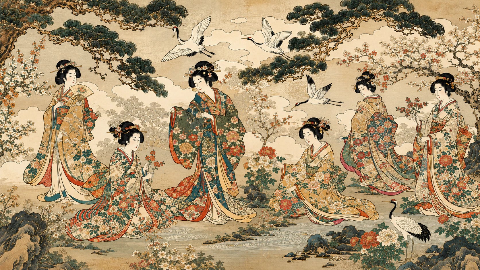 Geisha y grullas
